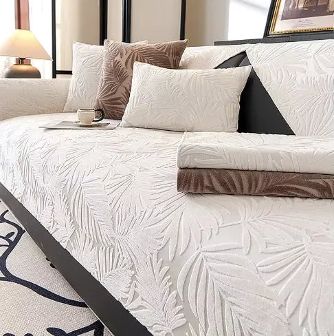 Housse de canapé jacquard style automne en polyester antidérapante - Blanc