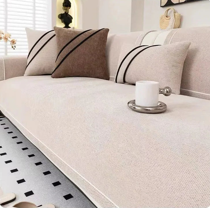 Housse de canapé légère en chenille couleur blanc – protection antidérapante et lavable