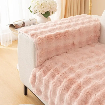 Housse de canapé pour accoudoir en laine de lapin et flanelle - Rose