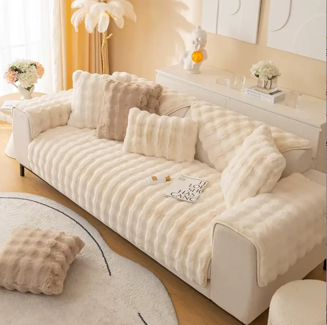 Housse de canapé en laine de lapin et flanelle - Beige
