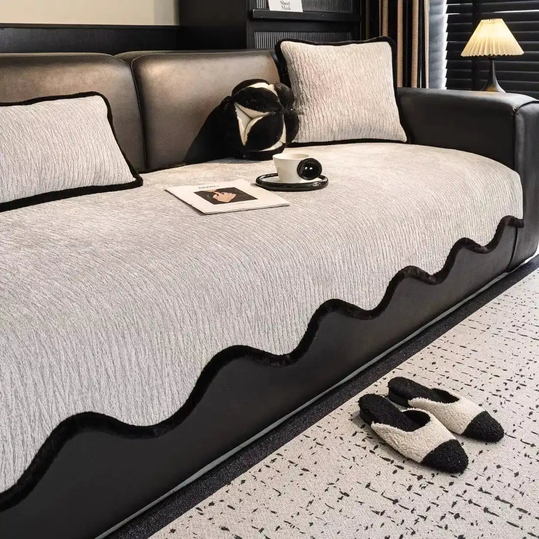 Housse de canapé 2 places en chenille ondulée antidérapante - Gris
