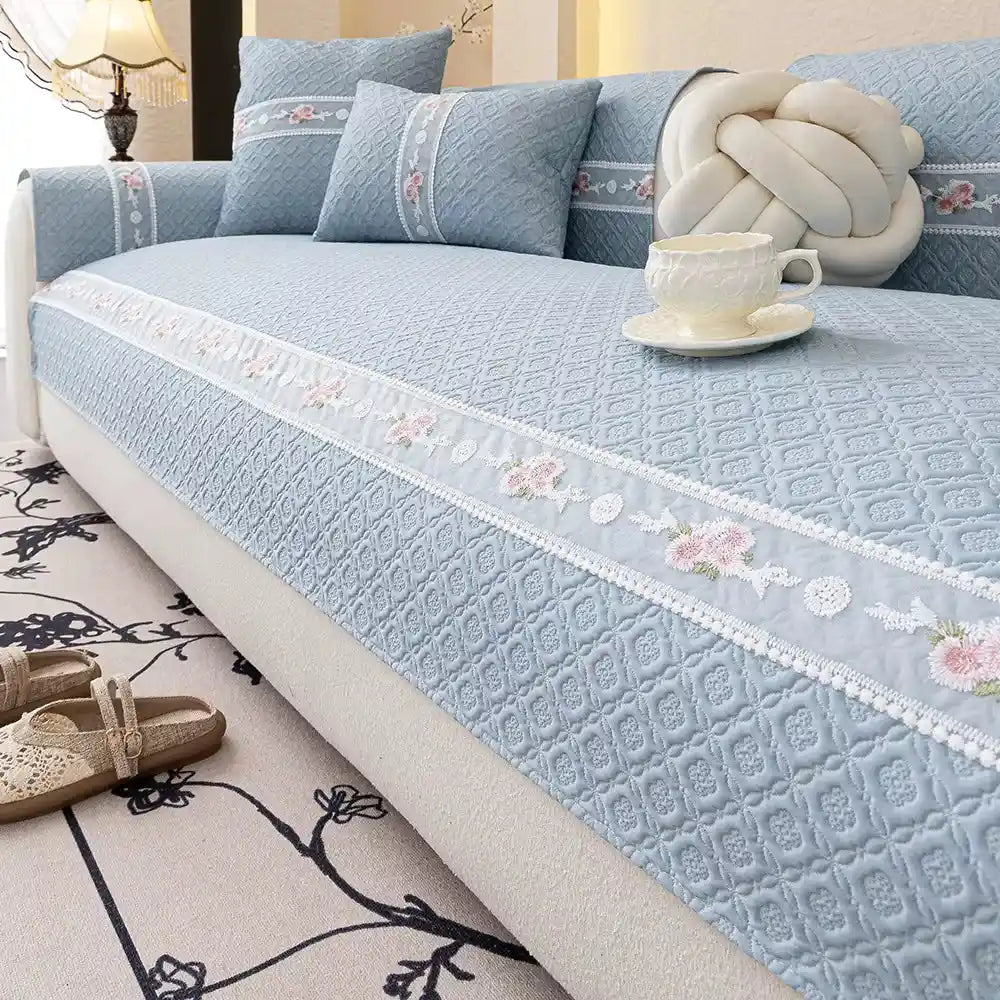 Housse de canapé 2 places en tissu tricoté rafraîchissant antidérapante - Bleu
