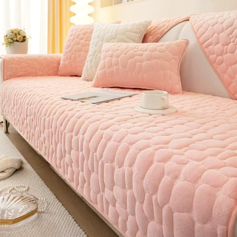 Housse de canapé d'hiver en velours antidérapante - Rose
