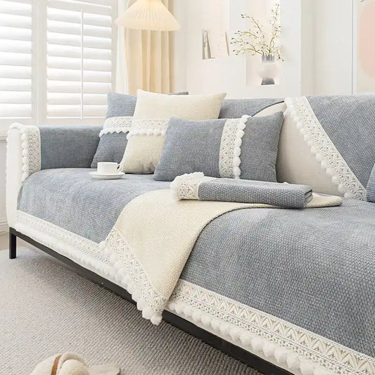 Housse de canapé en chenille 4 saisons anti-griffure antidérapante - Gris
