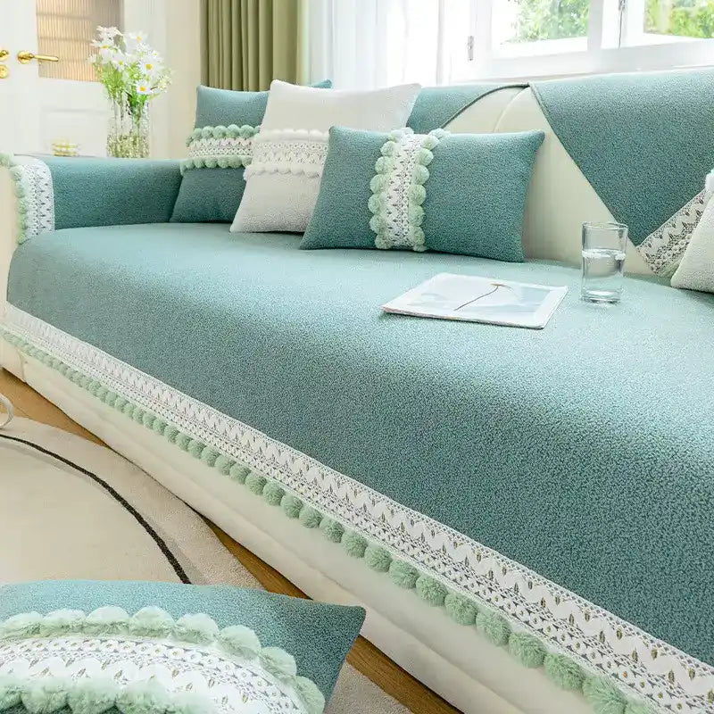 Housse de canapé en chenille 4 saisons antidérapante - Bleu
