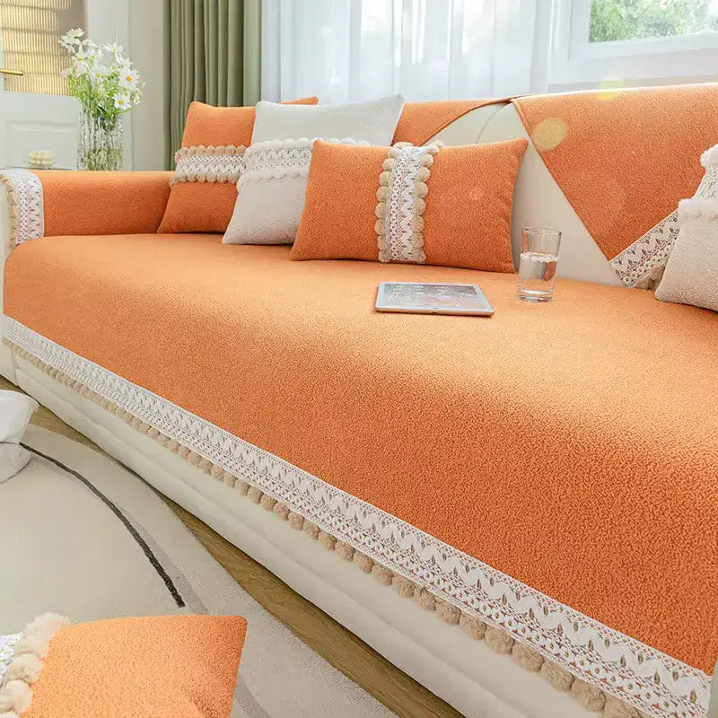 Housse de canapé en chenille 4 saisons antidérapante - Orange

