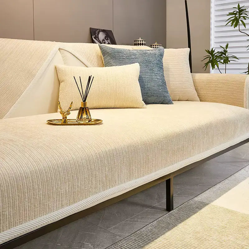 Housse de canapé en chenille chaleureuse antidérapante blanc