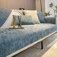 Housse de canapé en chenille chaleureuse antidérapante bleu