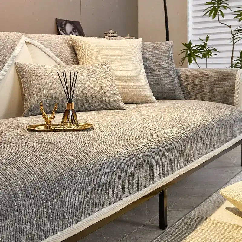 Housse de canapé en chenille chaleureuse antidérapante gris