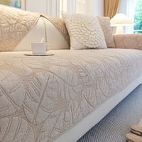 Housse de canapé en coton motif feuilles antidérapante - Beige
