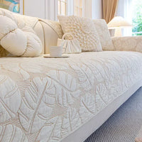 Housse de canapé en coton motif feuilles antidérapante - Blanc
