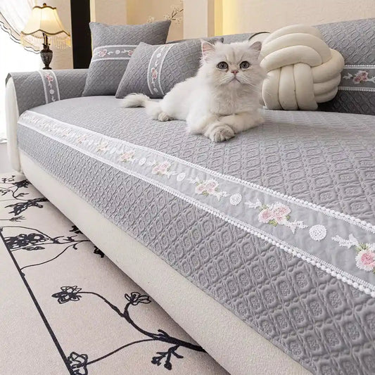 Housse de canapé en tissu tricoté rafraîchissant antidérapante - Gris
