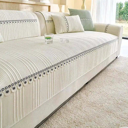 Housse de canapé en tissu tricoté respirant anti-griffure antidérapante - Blanc