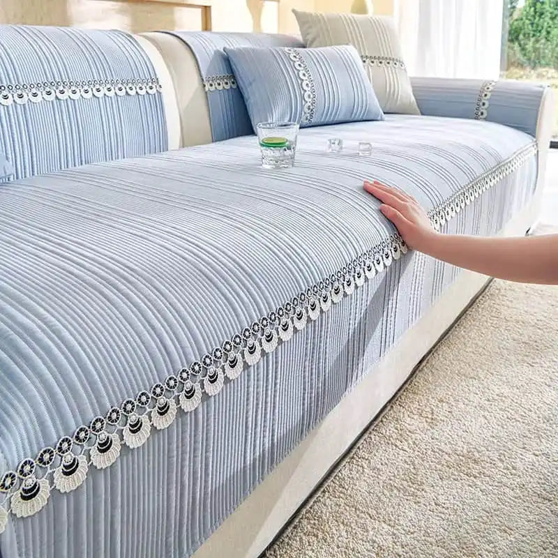 Housse de canapé en tissu tricoté respirant anti-griffure antidérapante - Bleu