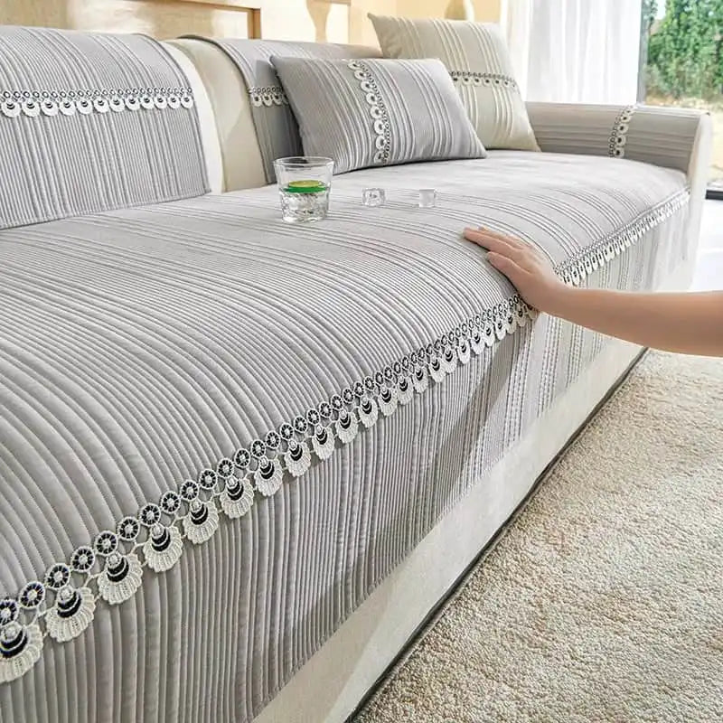 Housse de canapé en tissu tricoté respirant anti-griffure antidérapante - Gris