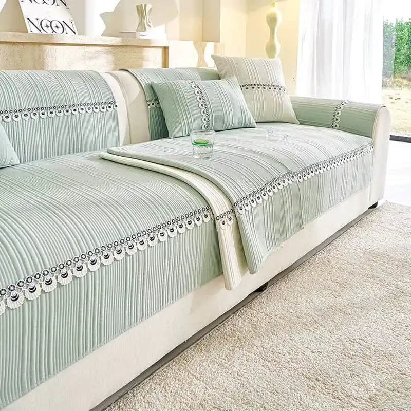 Housse de canapé en tissu tricoté respirant anti-griffure antidérapante - Vert