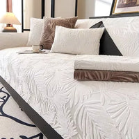 Housse de canapé jacquard style automne en polyester antidérapante - Blanc
