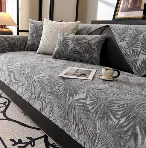 Housse de canapé jacquard style automne en polyester antidérapante - Gris

