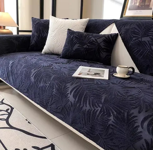Housse de canapé jacquard style automne en polyester antidérapante - Marine
