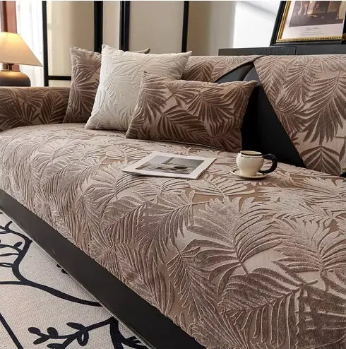 Housse de canapé jacquard style automne en polyester antidérapante - Marron
