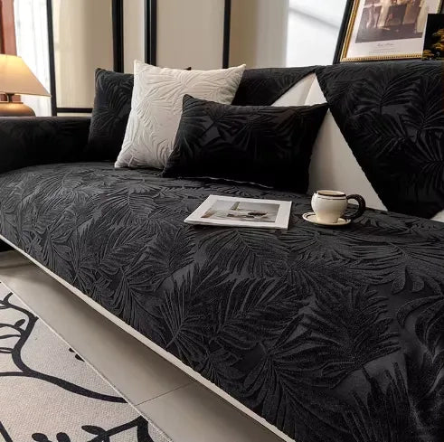 Housse de canapé jacquard style automne en polyester antidérapante - Noir
