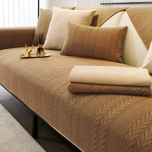 Housse de canapé en chenille simple 4 saisons - Brun
