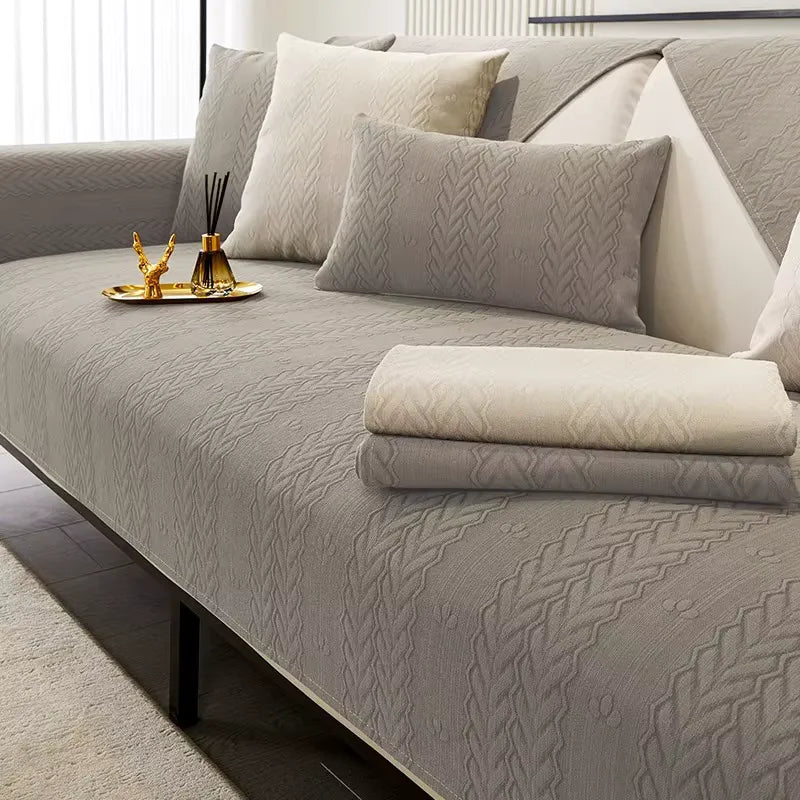 Housse de canapé en chenille simple 4 saisons - Gris foncé

