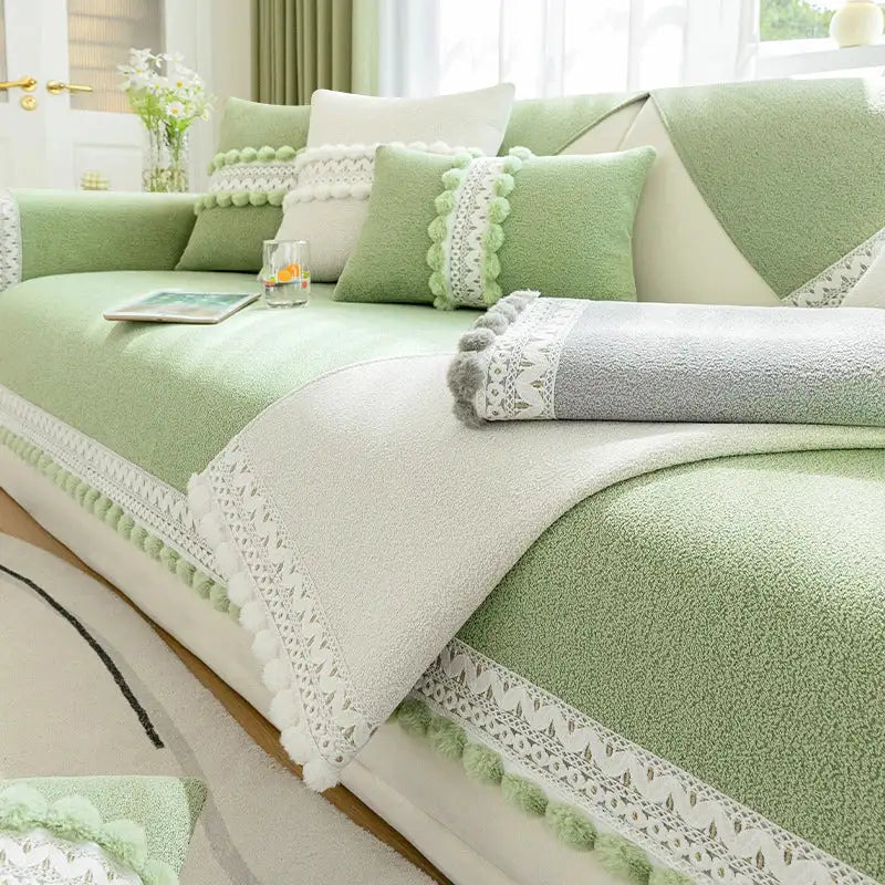 Housse de canapé en chenille 4 saisons antidérapante - Vert
