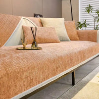 Housse de canapé en chenille chaleureuse antidérapante blanc rose saumon