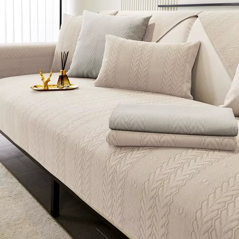 Housse de canapé en chenille simple 4 saisons - Beige

