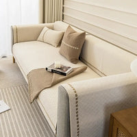Housse de canapé jacquard brodée en chenille antidérapante - Blanc