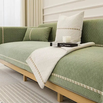 Housse de canapé jacquard brodée en chenille antidérapante - Vert
