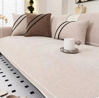Housse de canapé légère en chenille couleur blanc – protection antidérapante et lavable