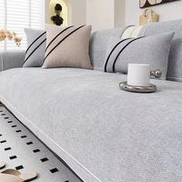 Housse de canapé légère en chenille couleur gris – protection antidérapante et lavable
