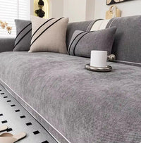 Housse de canapé légère en chenille couleur gris foncé – protection antidérapante et lavable
