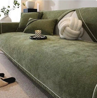 Housse de canapé légère en chenille couleur vert – protection antidérapante et lavable