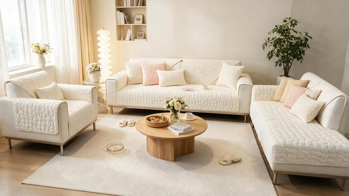 salon avec tout les foramts de la housse d'hiver en velours Image