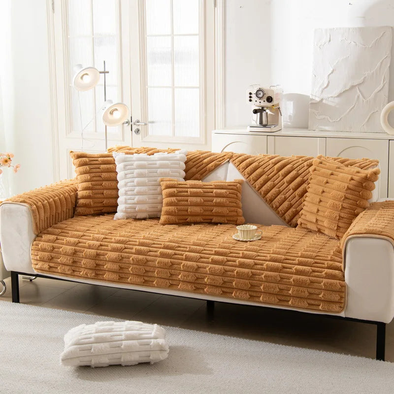 housse de canapé brun en peluche